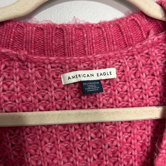 American Eagle Outfitters Whoa So Cozy Hot Pink Waffle V-Neck Sweater Size XS - Picture 4 of 7